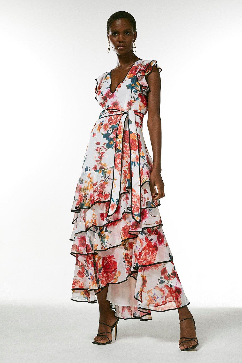 Watercolour Floral Tiered Ruffle Maxi ...